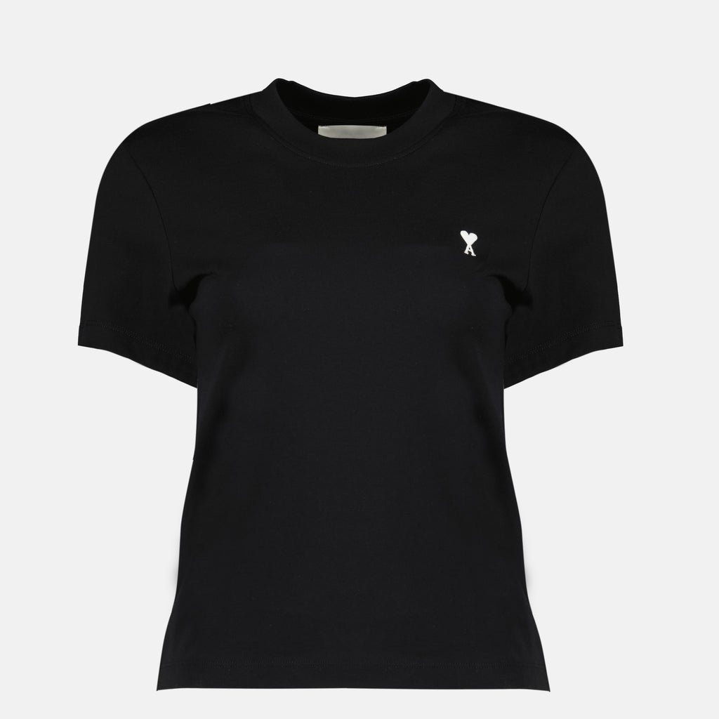 Immagine della t-shirt AMI in cotone con cuore nero del marchio Ami PARIS per donna - Stagione Primavera-Estate 2026 - Vista Frontal