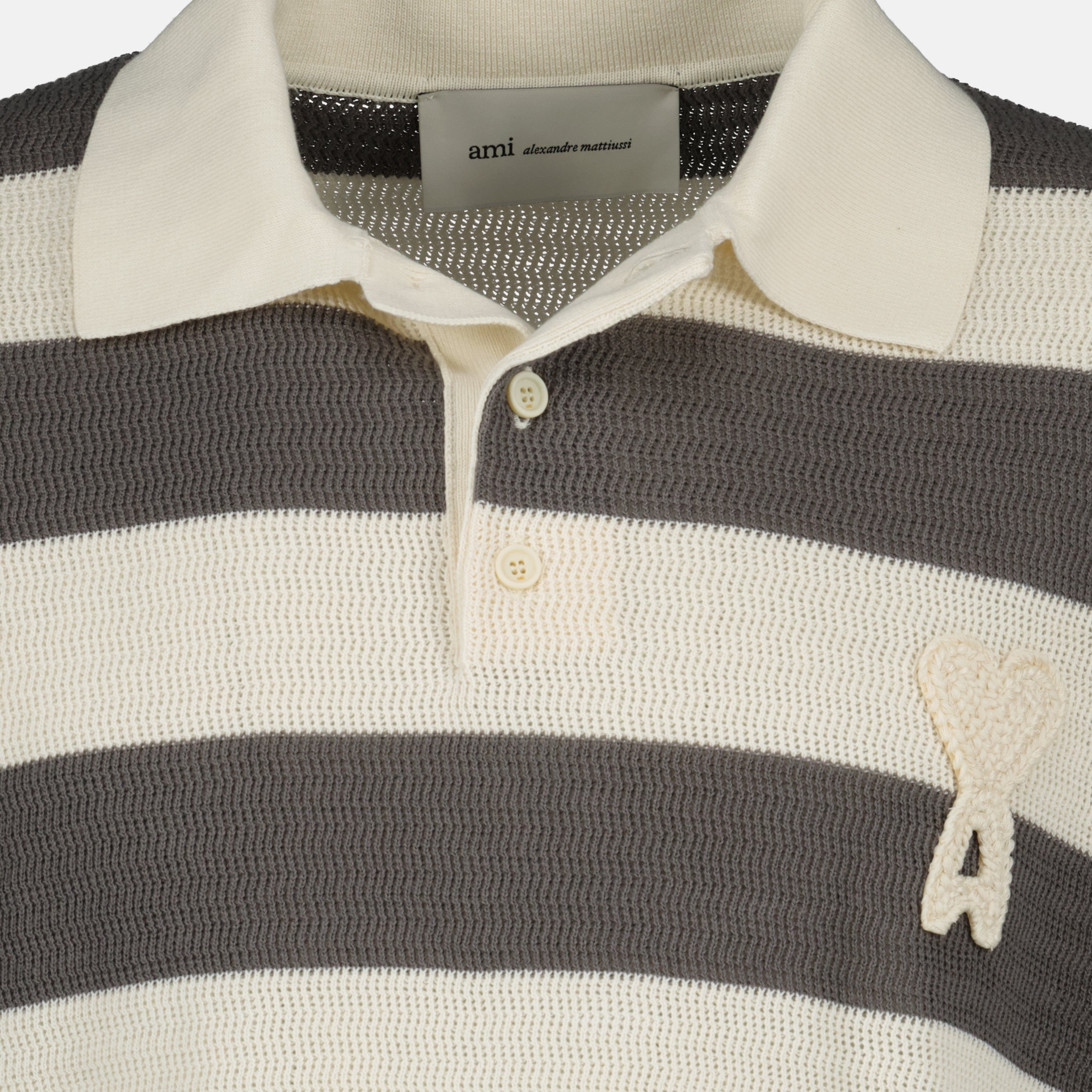 Polos Polo en maille de coton blanc et marron Ami PARIS Marron Homme