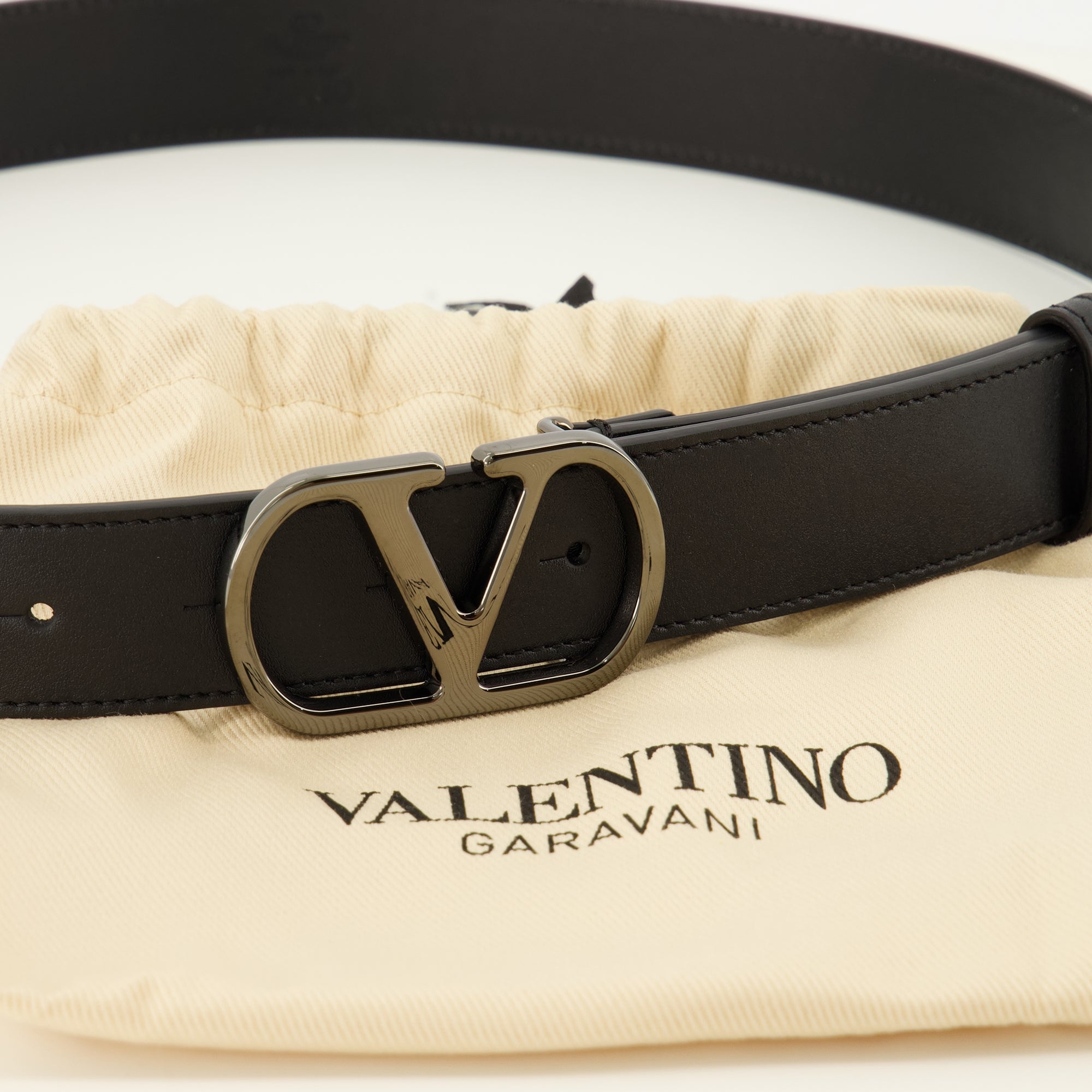 Ceintures 블랙 가죽 VLogo 벨트 Valentino Garavani Noir Homme