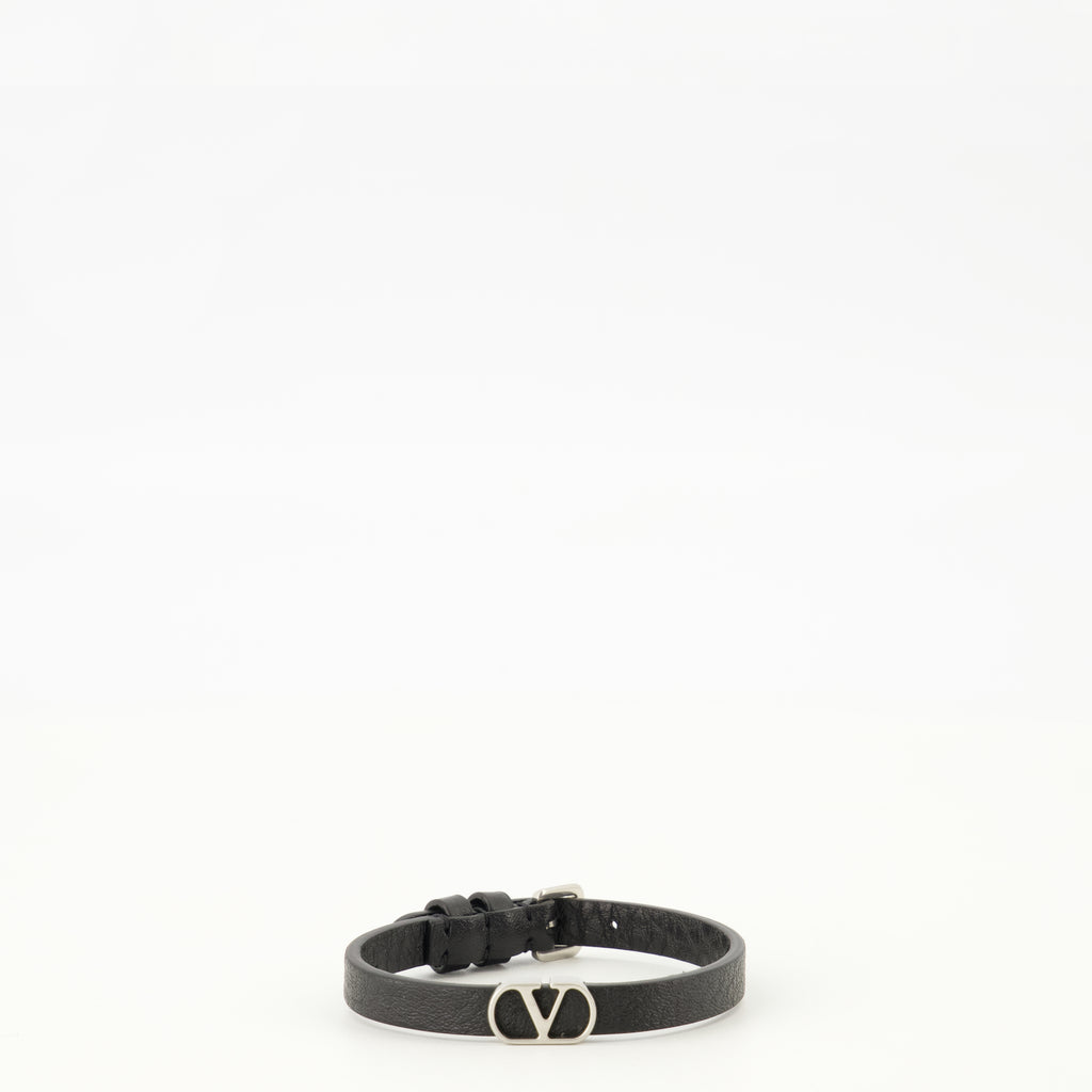 Bijoux Pulsera de Cuero Negra VLogo Valentino Garavani Noir Homme