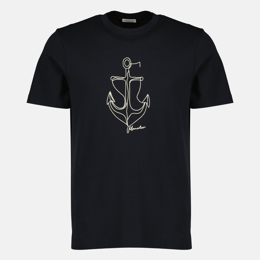 T-shirts Besticktes T-Shirt aus Baumwolle in Marineblau Moncler Bleu foncé Homme