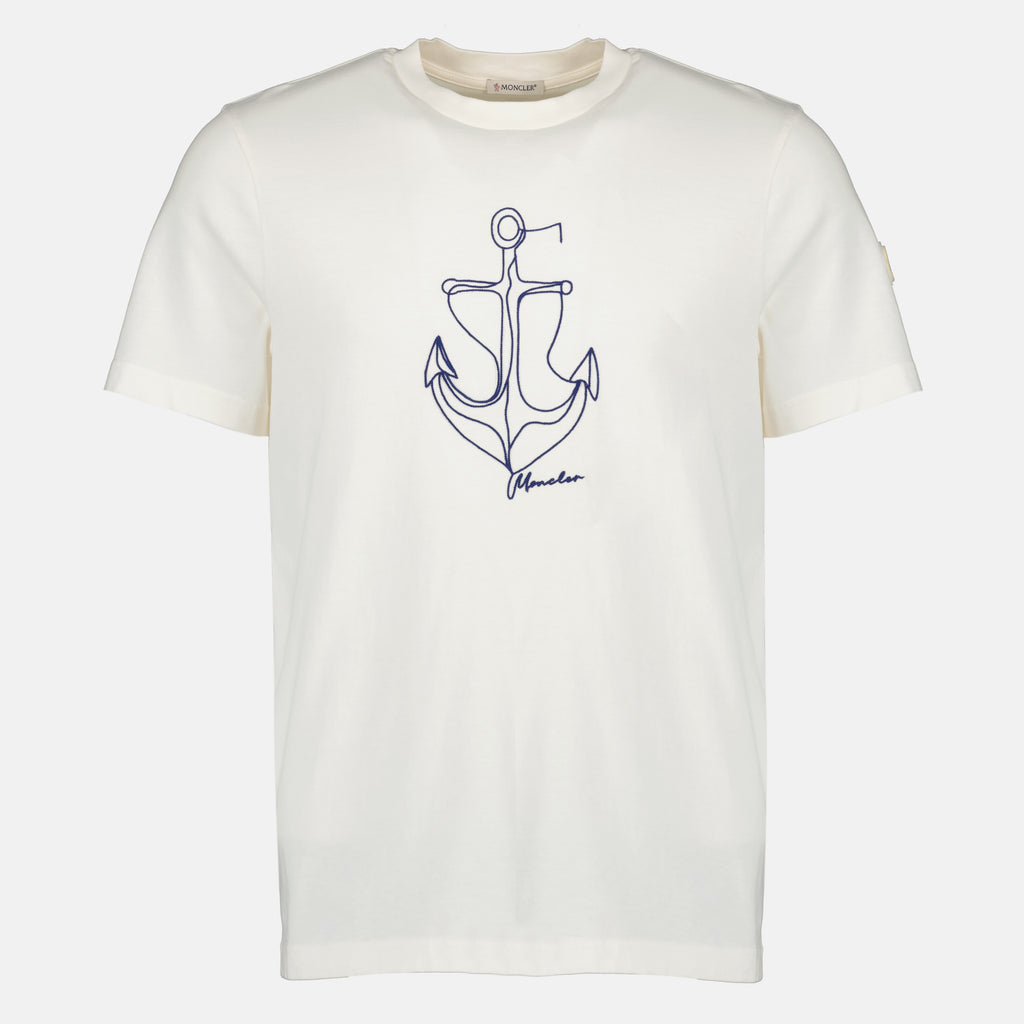 T-shirts Camiseta de algodón blanca bordada Moncler Blanc Homme