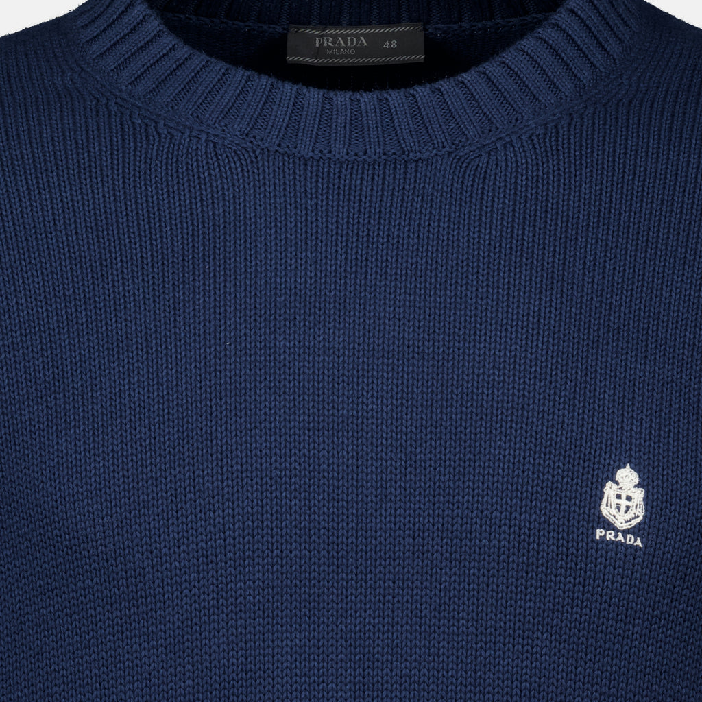 Maille Navy Blue Cotton Sweater Prada Bleu foncé Homme