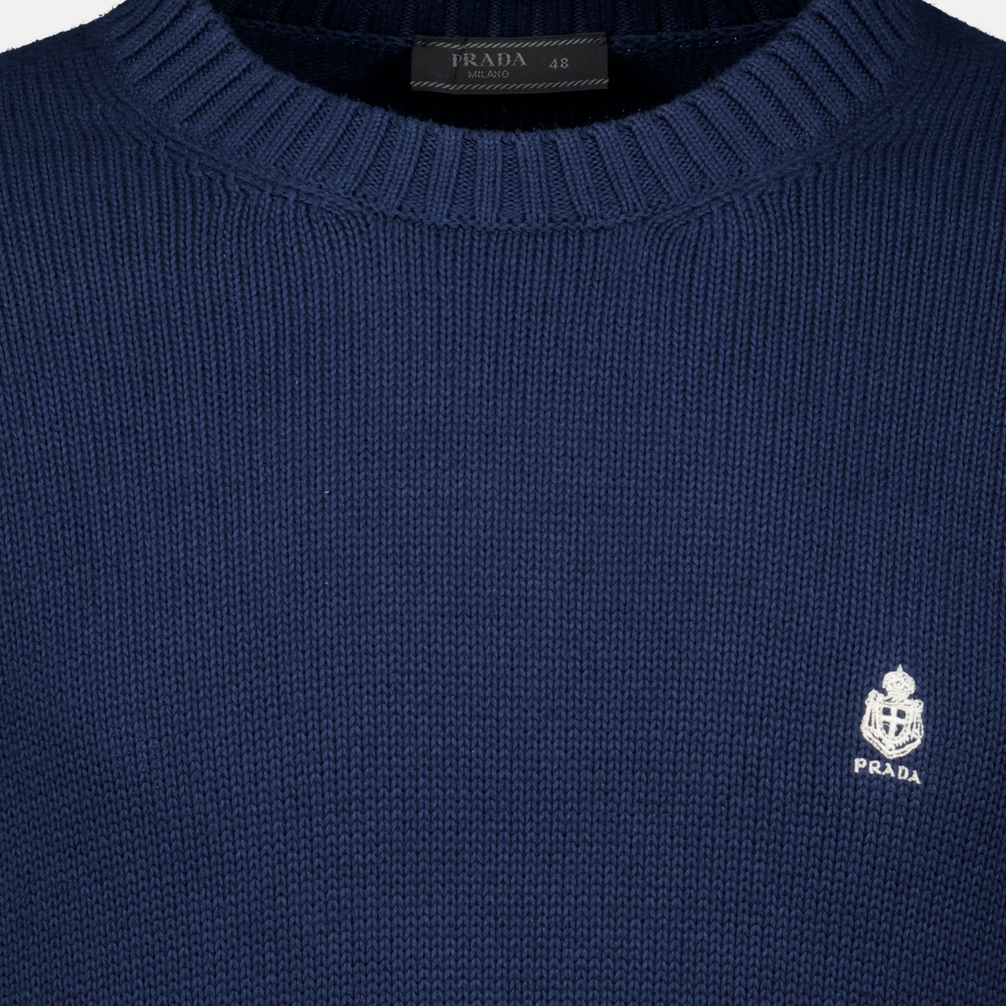 Maille Navy Blue Cotton Sweater Prada Bleu foncé Homme