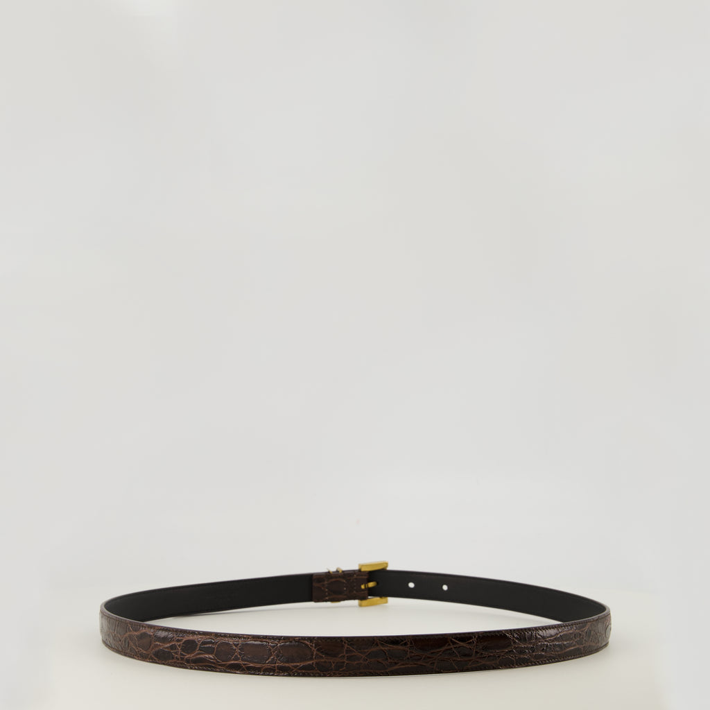 Ceintures 카산드르 파인 악어 벨트 Saint Laurent Marron Femme