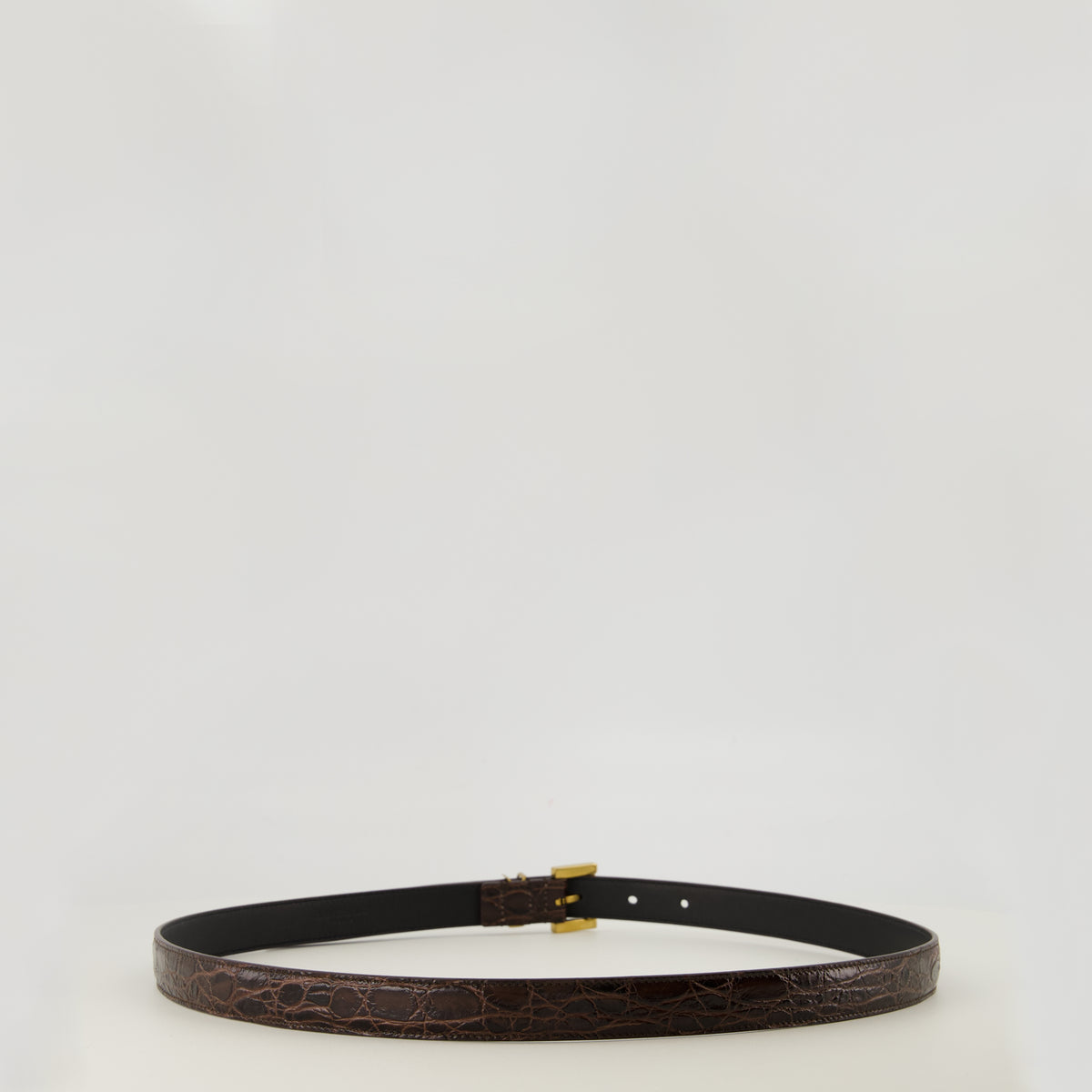 Ceintures Cassandre Fine Crocodile Belt Saint Laurent Marron Femme