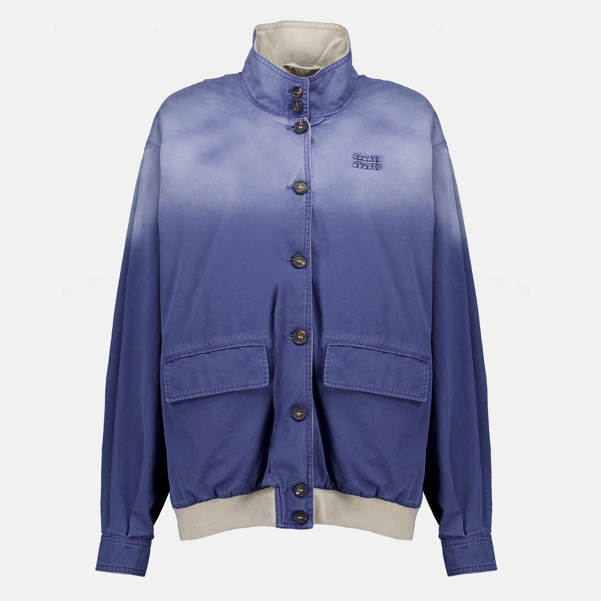 Vestes Blusão de Serge Envelhecido em Azul Marinho Miu Miu Bleu foncé Femme