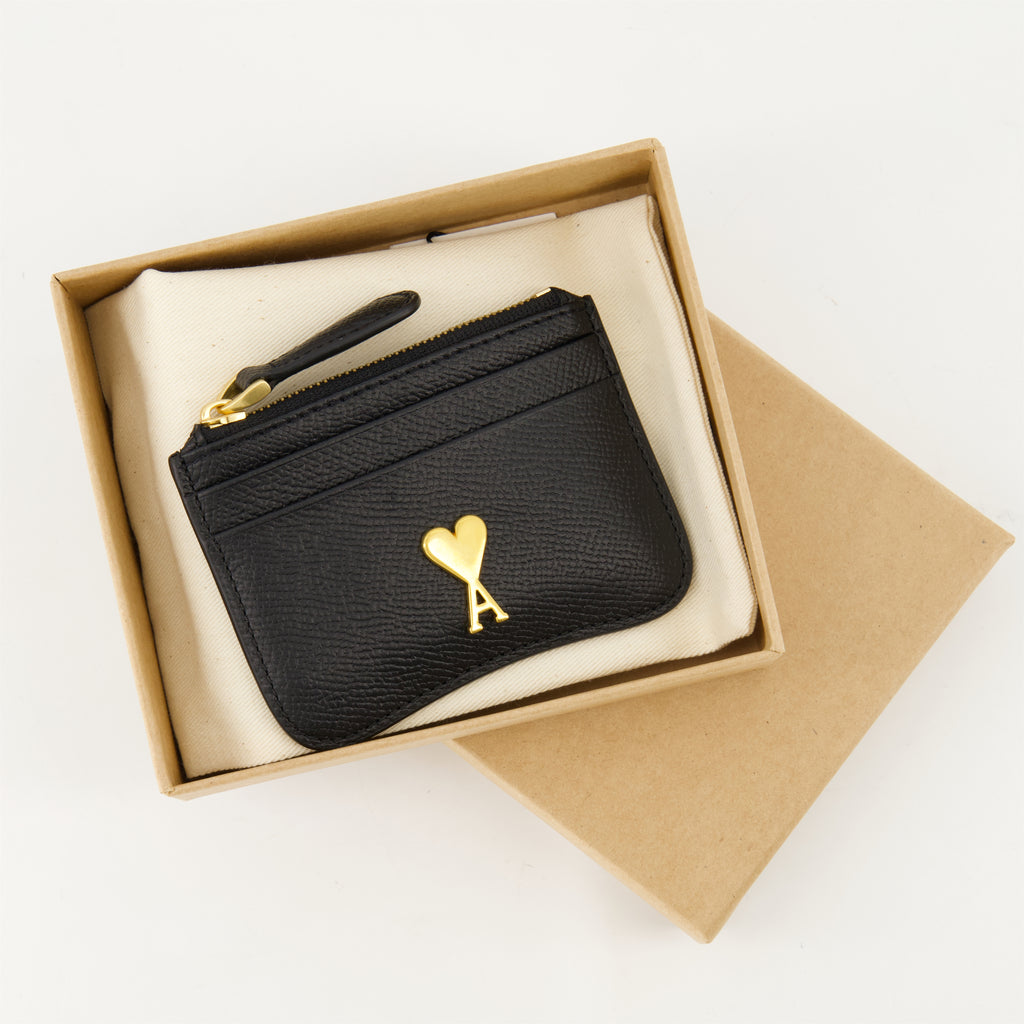 スモールレザーグッズ パリ パリ ウォレット Ami PARIS 黒 ユニセックス