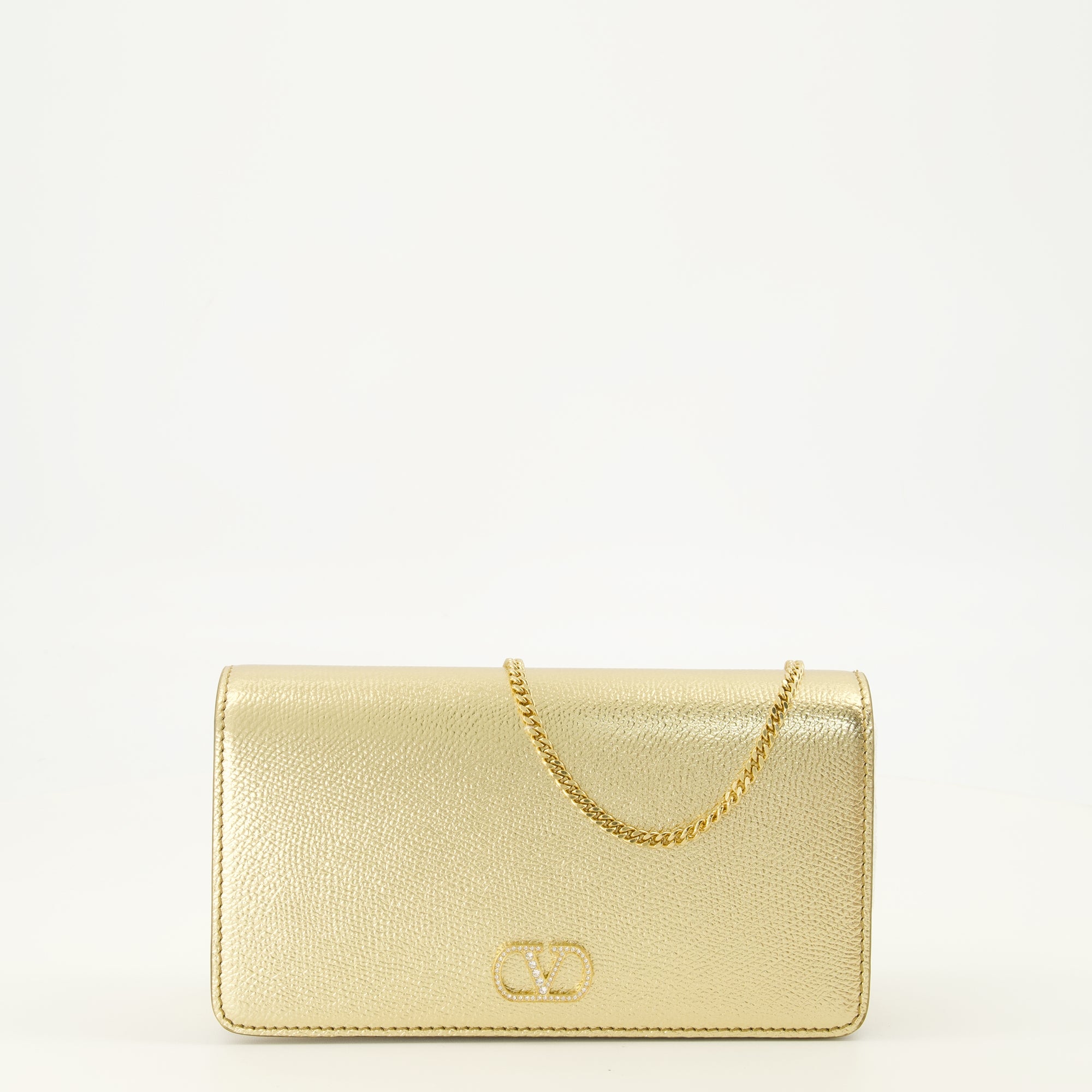 Sacs à main et épaule VLogo Laminated Leather Clutch Valentino Garavani Doré Femme