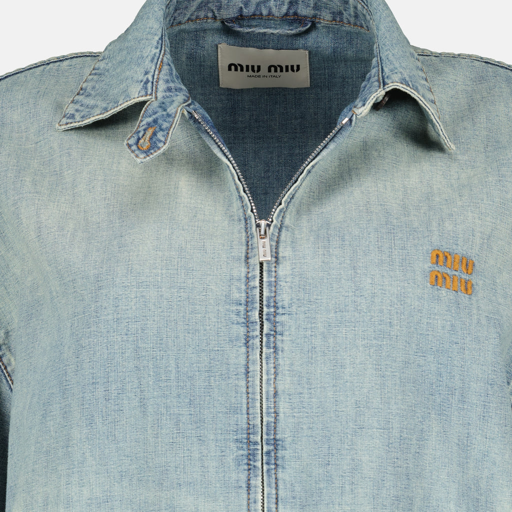 Imagen de la Chaqueta de Mezclilla Azul de Miu Miu para Mujer - Temporada Primavera-Verano 2026 - Vista Detallada_2