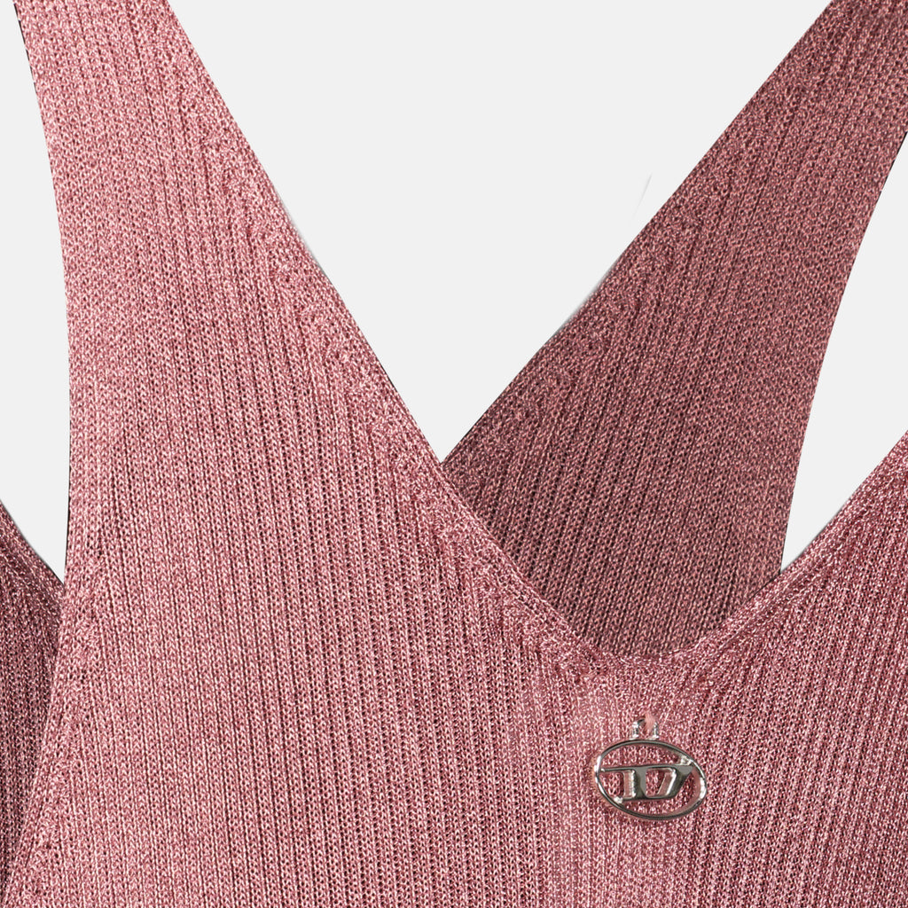 Immagine del vestito M-Deloca in maglia a costine metallica rosa del marchio Diesel per Donna - Stagione Primavera-Estate 2026 - Vista Dettagliata_1
