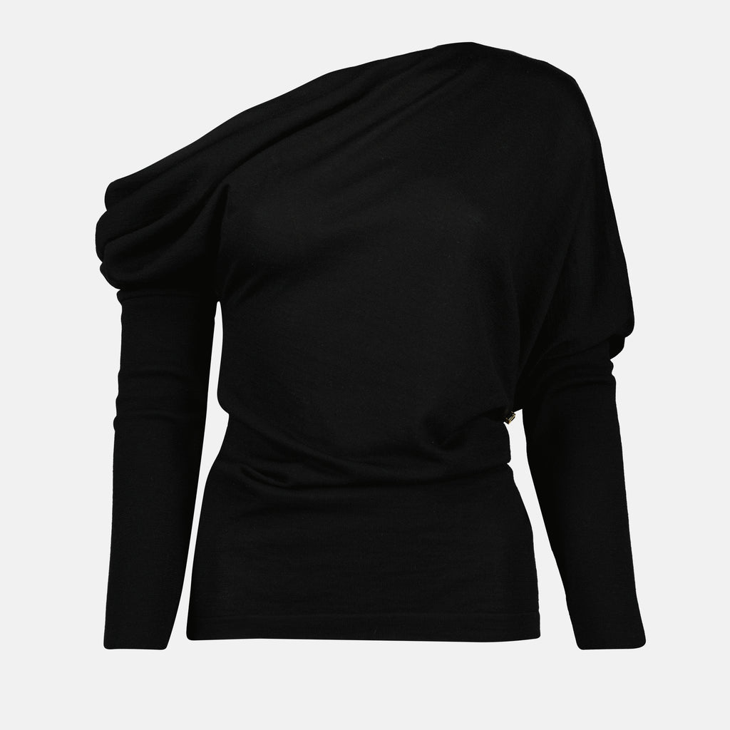 Maglieria Maglione in Lana con Collo Draped Moschino Nero Femme