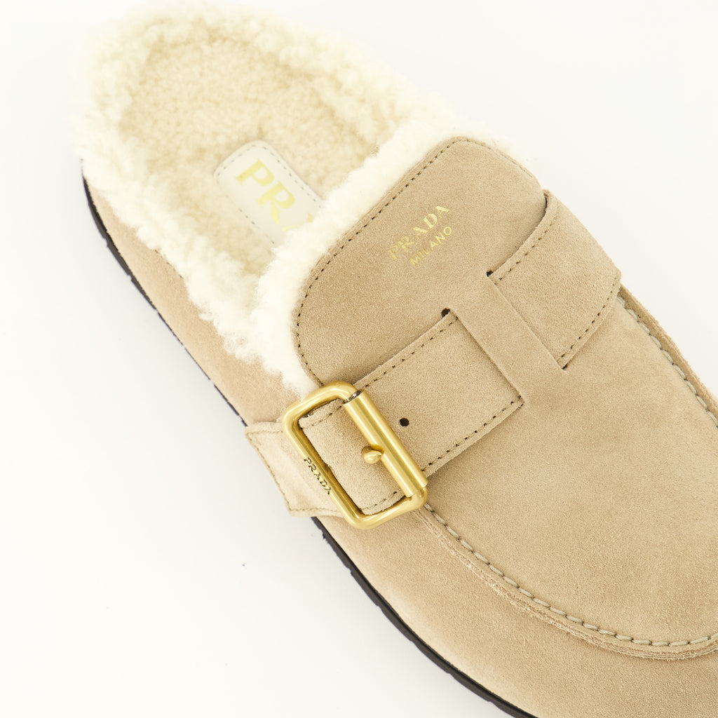 Chaussures ouvertes Beige Kalbswildleder-Mules Prada Beige Femme
