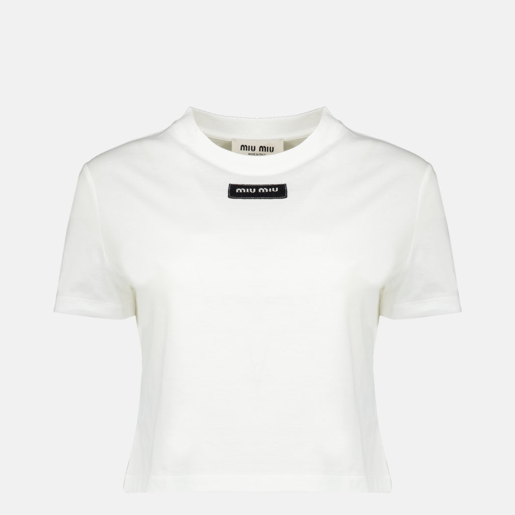T-shirts T-Shirt Branco em Algodão Miu Miu Blanc Femme