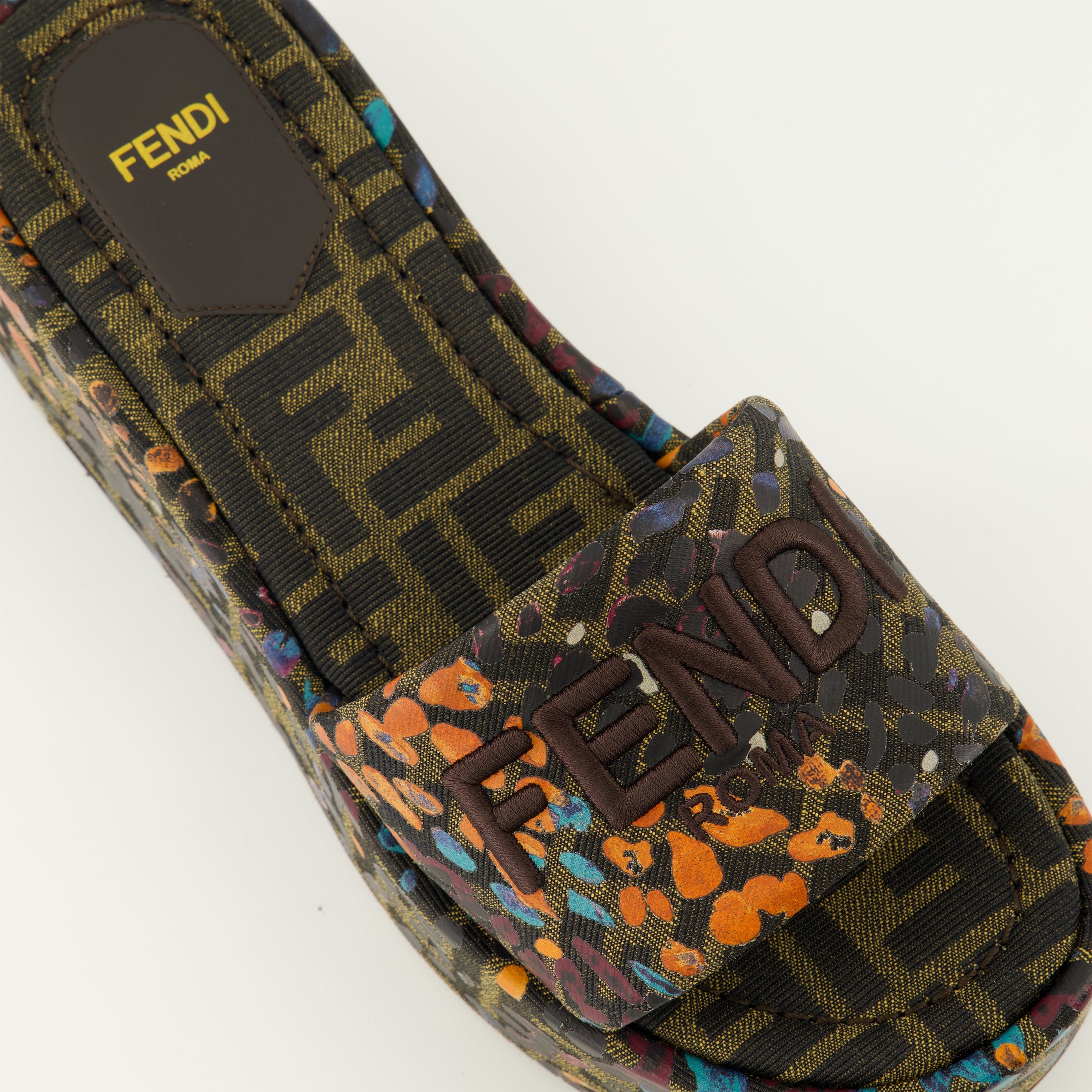 Compensées et plateformes Mules compensées à motif FF floral Fendi Marron Femme