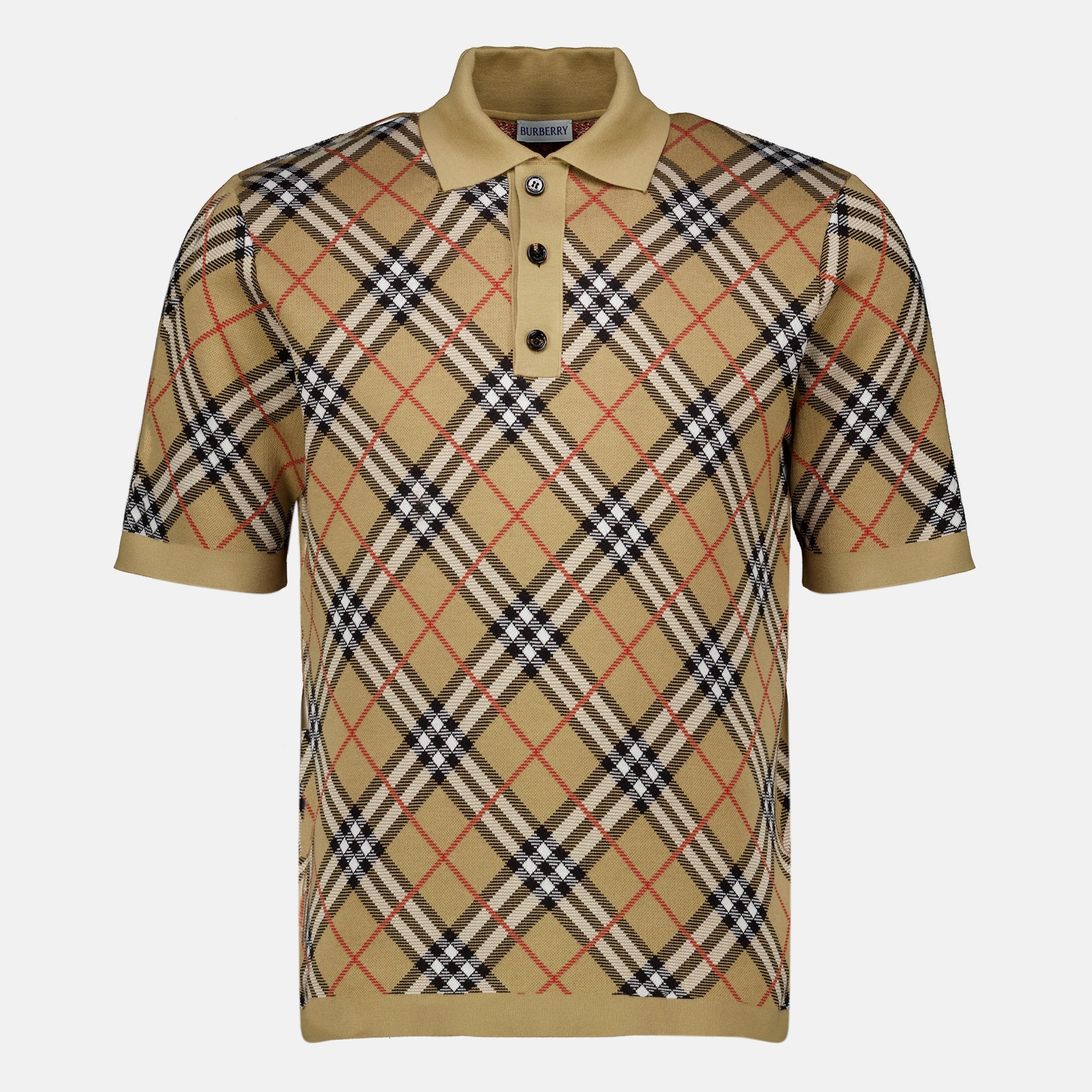 Polos Polo Check em Algodão Burberry Beige Homme