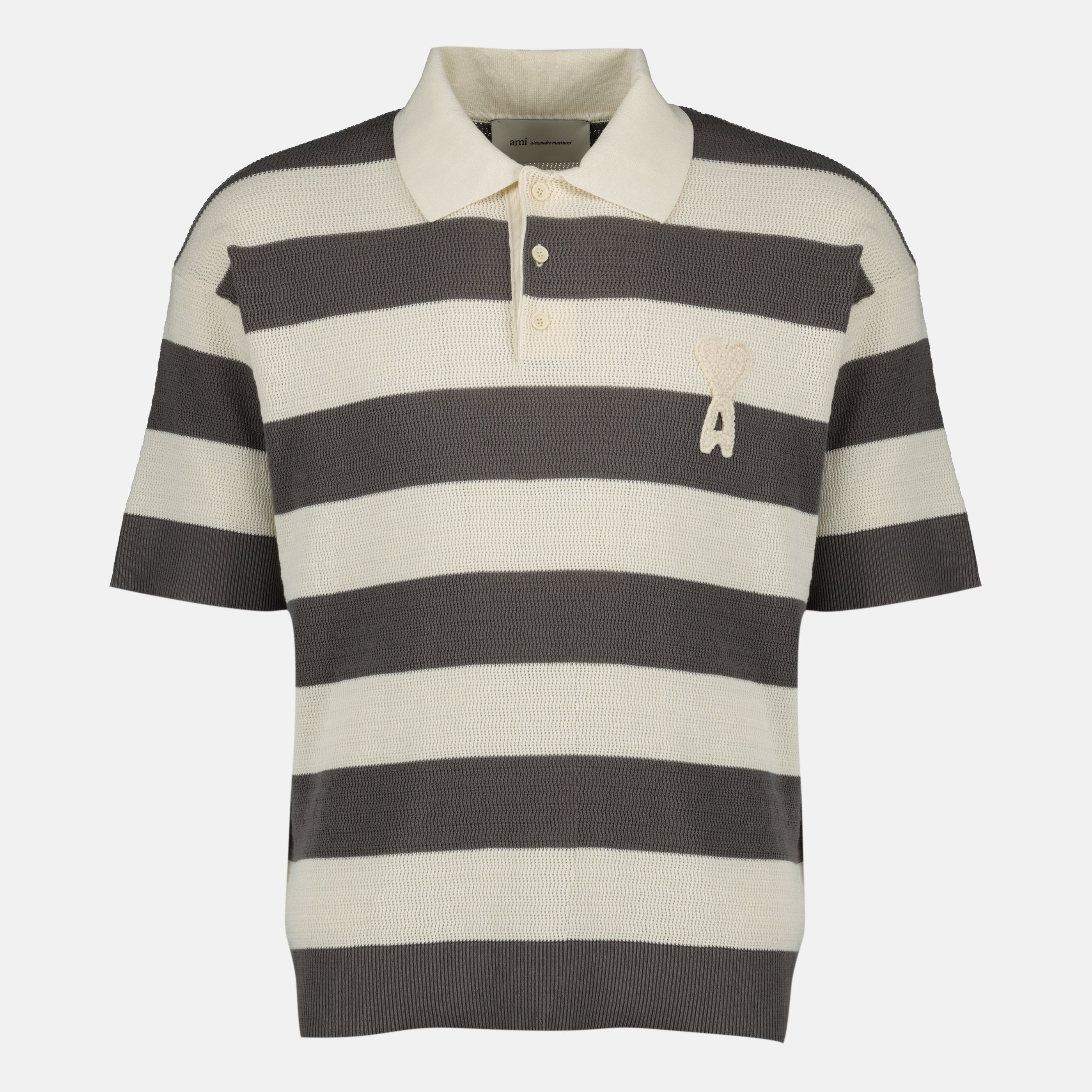Polos Polo en maille de coton blanc et marron Ami PARIS Marron Homme