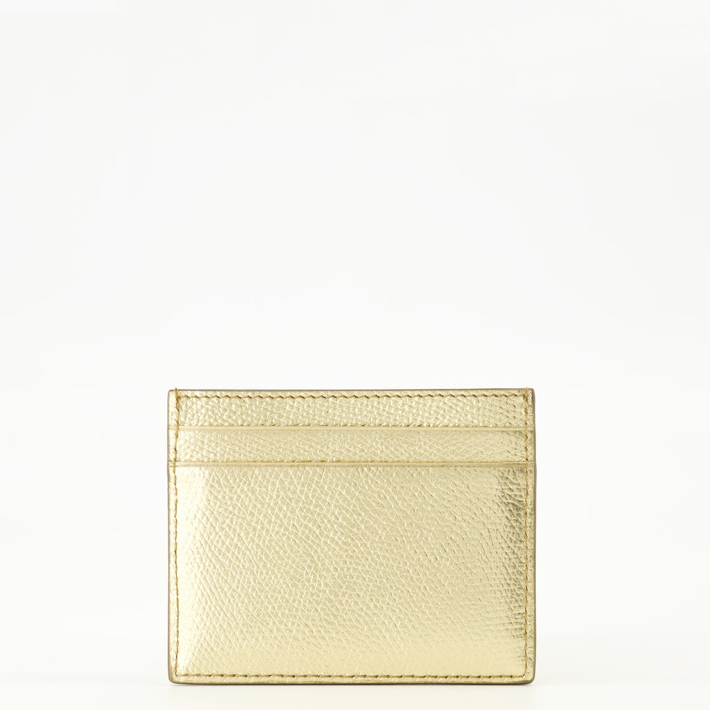 Petite maroquinerie Portafoglio VLogo in pelle lamé dorata Valentino Garavani Doré Femme