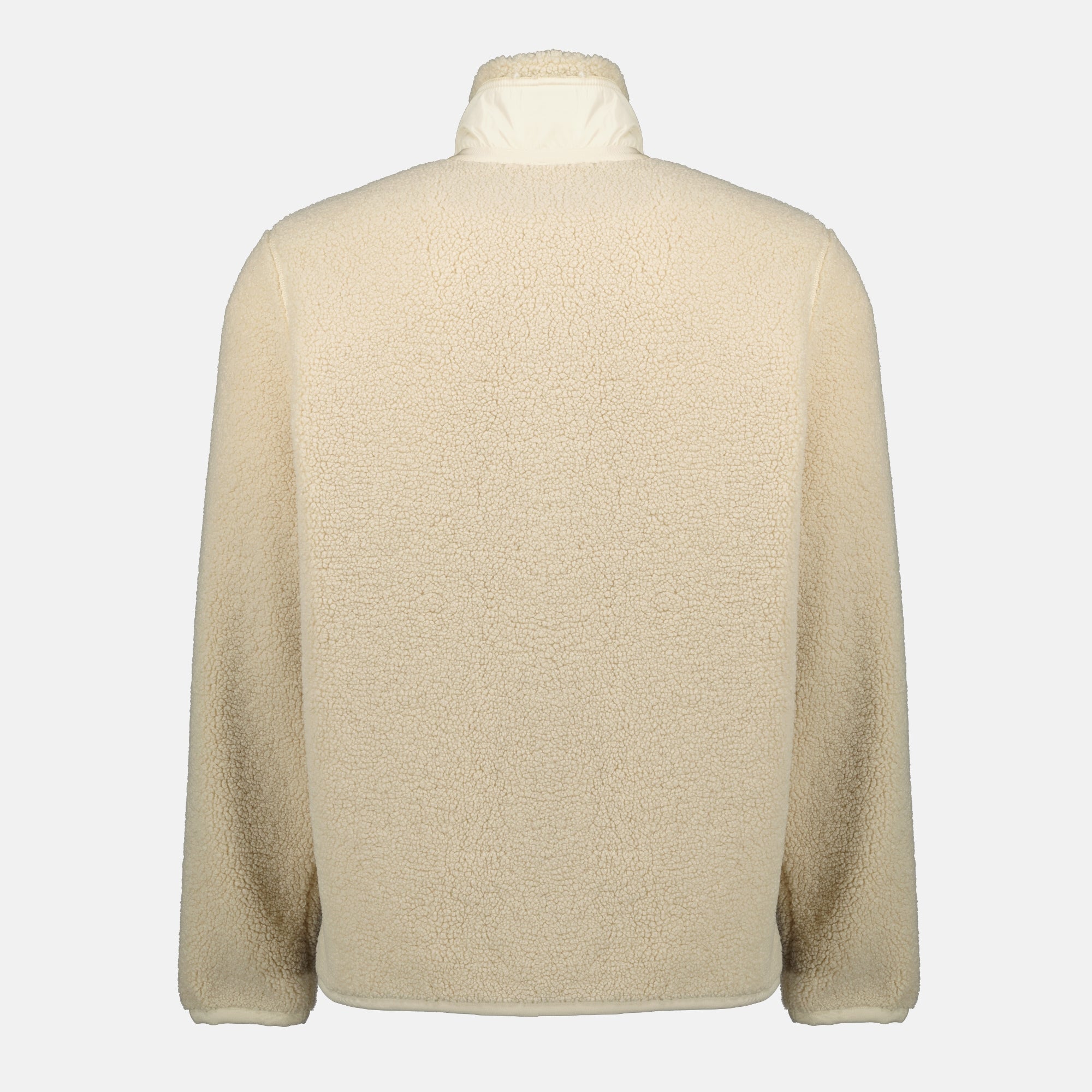 Image of Moncler's beige teddy zip-up jacket for Men - Fall-Winter 2025 - Back View