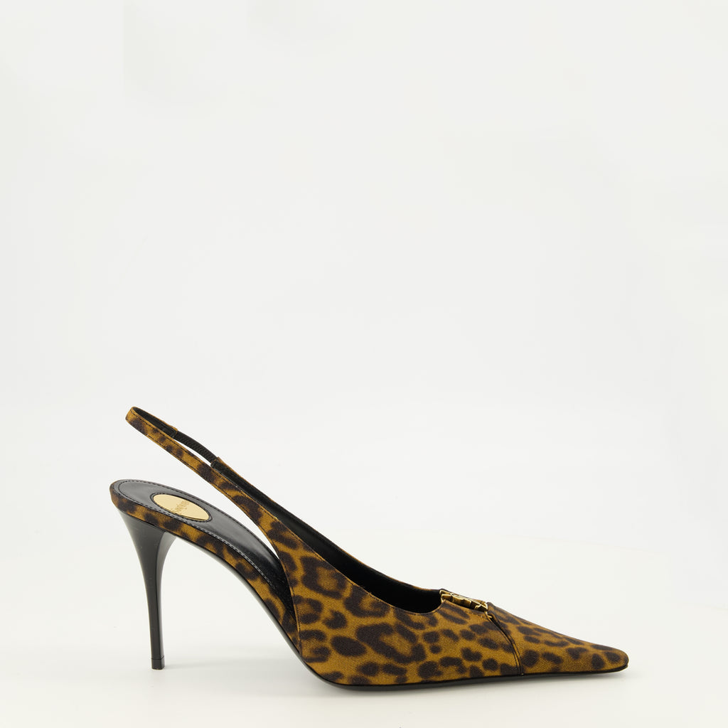 Escarpins Babylone Breteuil Leopard Slingbacks Saint Laurent Marron Femme