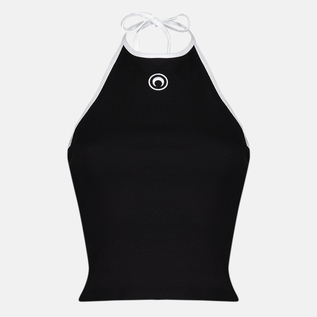 Tops Top Halter Nero in Jersey Marine Serre Noir Femme