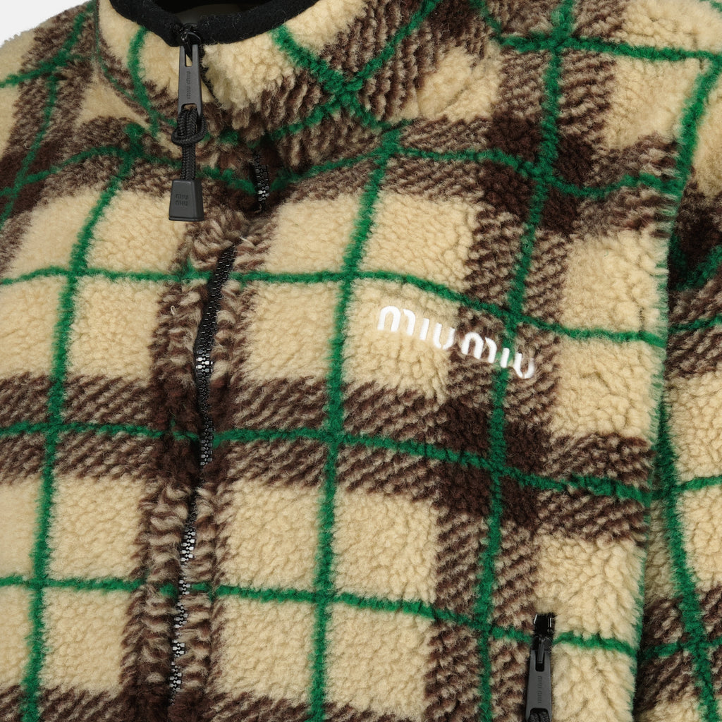 Vestes Casaco de Fleece Beje Quadriculado Miu Miu Marron Femme