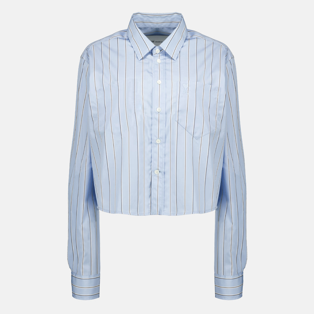 Chemises Camisa de Algodão Curta Azul às Riscas Ami PARIS Bleu Femme