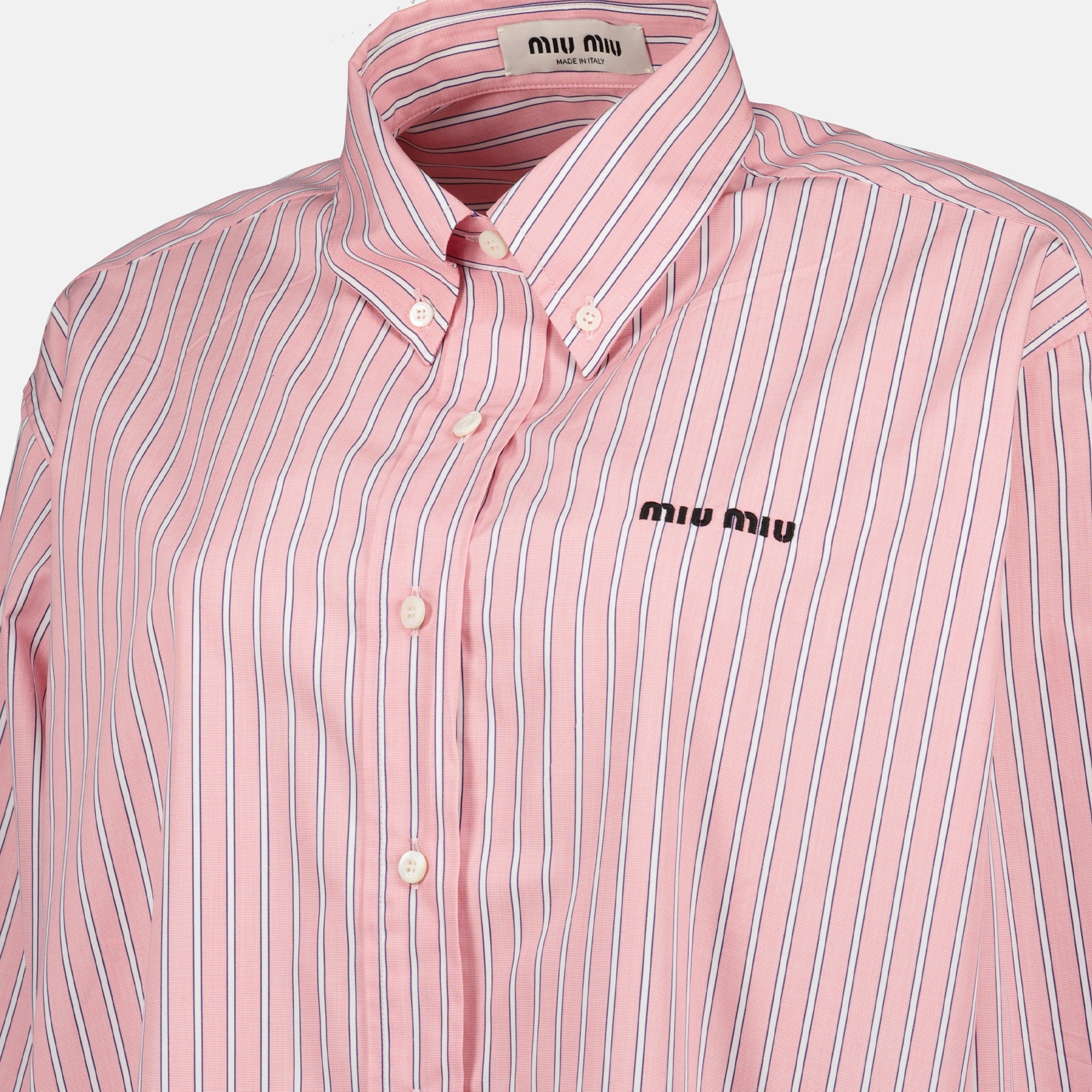 Oversized Pink Striped Poplin Shirt Miu Miu - Women – myCompañero