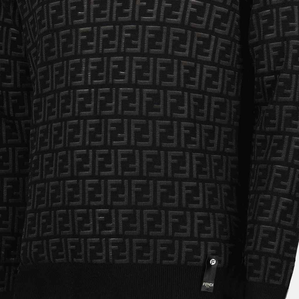Maille Pull en laine FF Fendi Noir Homme