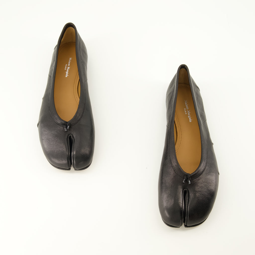 Chaussures plates 블랙 가죽 타비 플랫 Mm6 Noir Femme