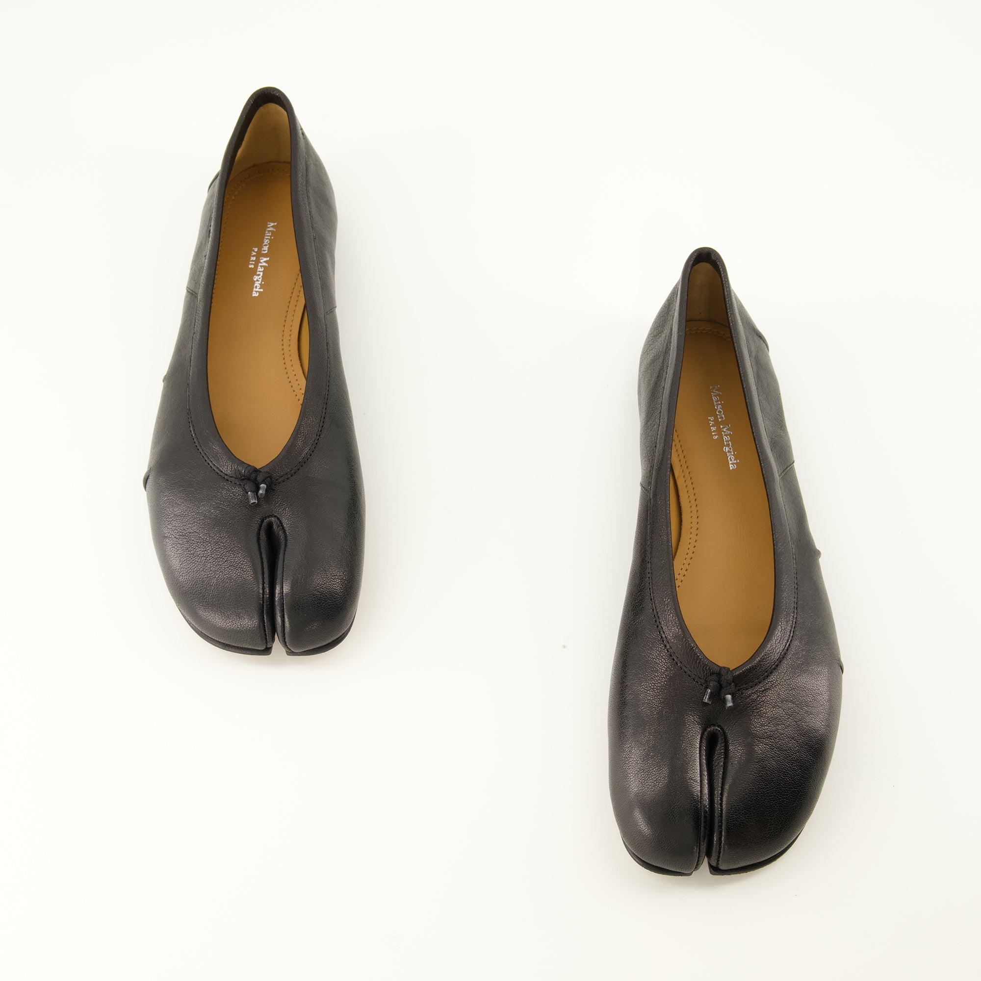 Chaussures plates 블랙 가죽 타비 플랫 Mm6 Noir Femme