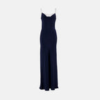 Robes Robe longue en satin Rabanne Bleu foncé Femme