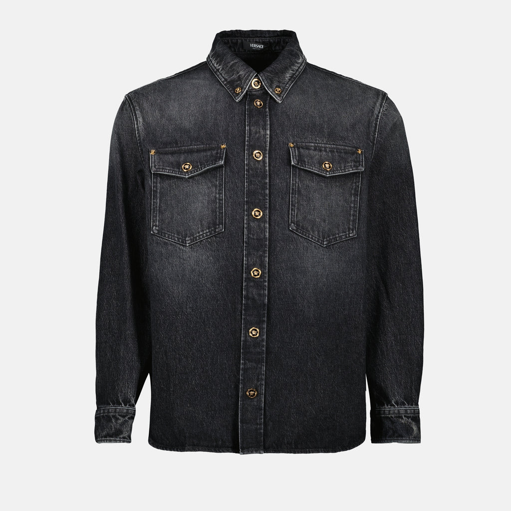Chemises Chemise en jean Versace Noir Homme