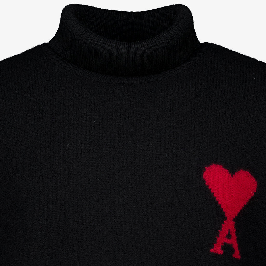 Maille Schwarzer AMI Herz Rollkragenpullover Ami PARIS Noir Unisexe