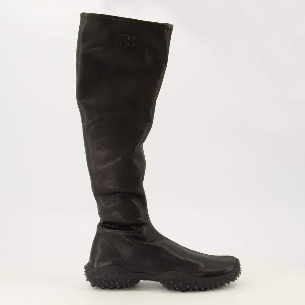 Bottes Botas de Cuero Nappa Negro Elásticas Miu Miu Noir Femme