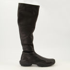 Bottes Botas de Pele Nappa Preta com Elasticidade Miu Miu Noir Femme