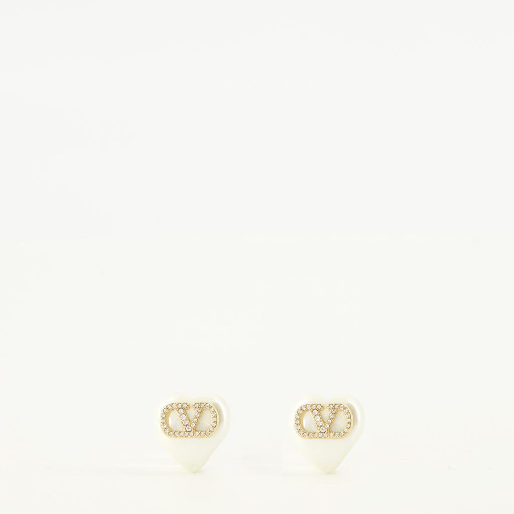 Bijoux Pendientes Metálicos Vlogo con Perlas y Cristales Swarovski® Valentino Garavani Doré Femme
