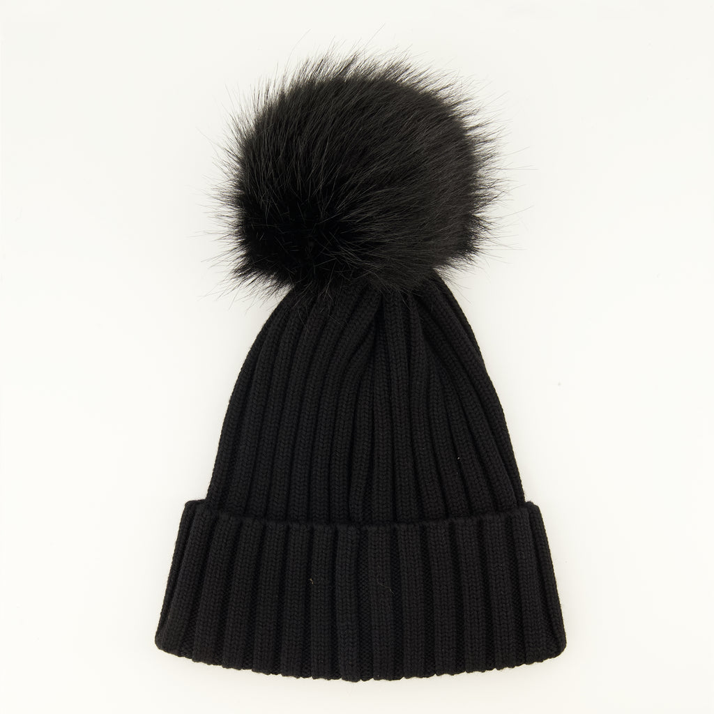 Chapeaux, casquettes et bonnets Schwarze Wollmütze mit Pompon Moncler Noir Femme