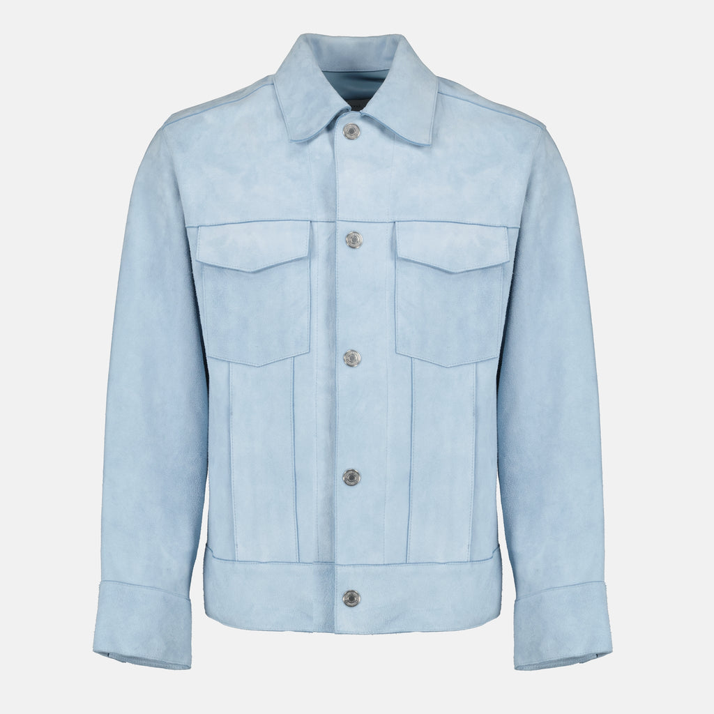 Imagen de la chaqueta de cuero azul de la marca Ami PARIS para Unisex - Temporada Otoño-Invierno 2025 - Vista Frontal