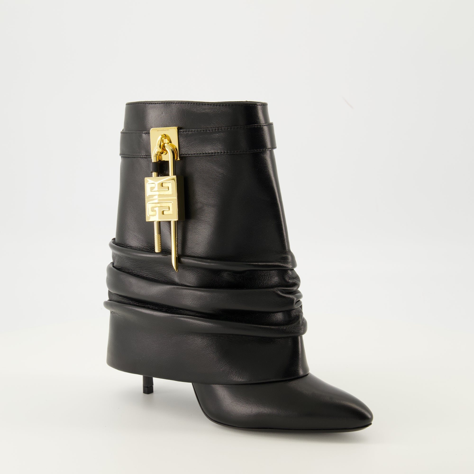 Image of the Givenchy Shark Lock ankle boots for women - Autumn-Winter 2025 season - Three-quarter front right view