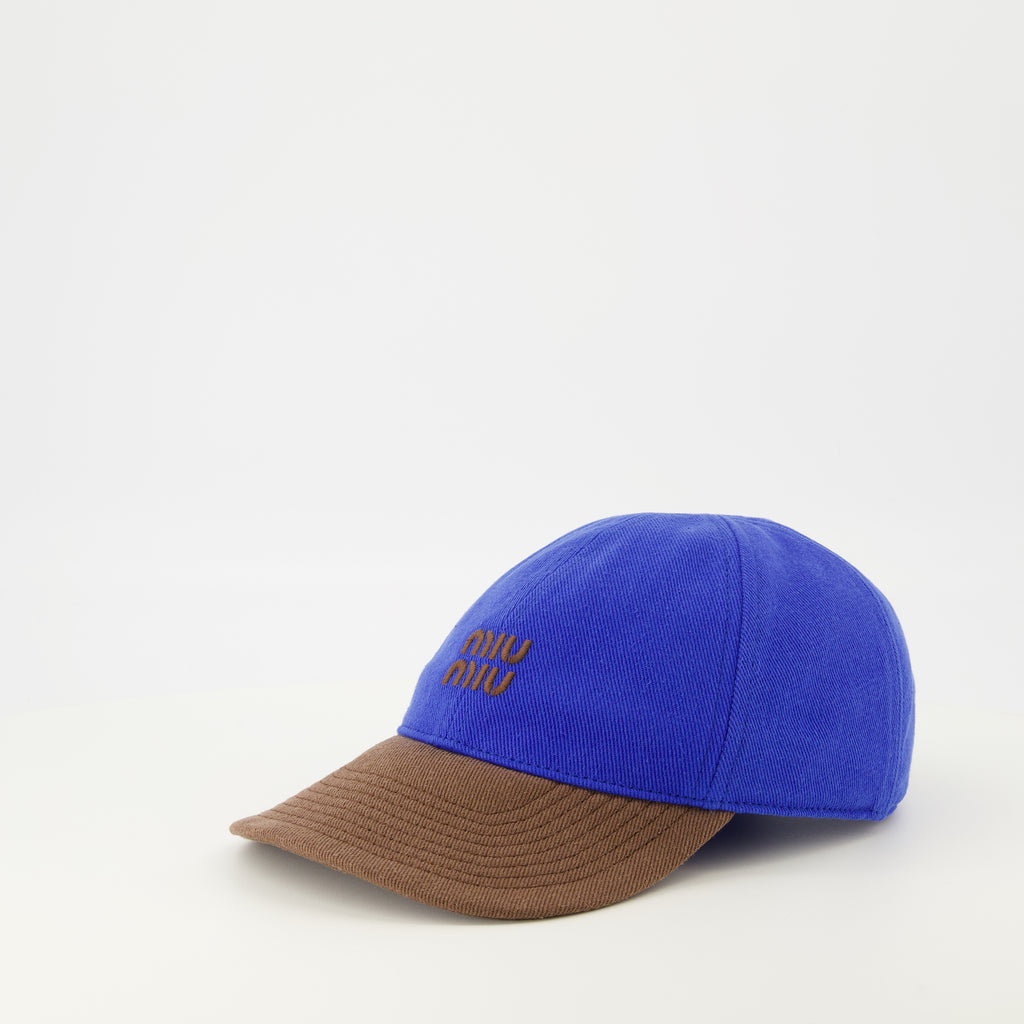 Image de l'article Casquette effet denim bleu et marron de la marque Miu Miu pour Femme - Saison Printemps-Été 2026 - Vue de Dos