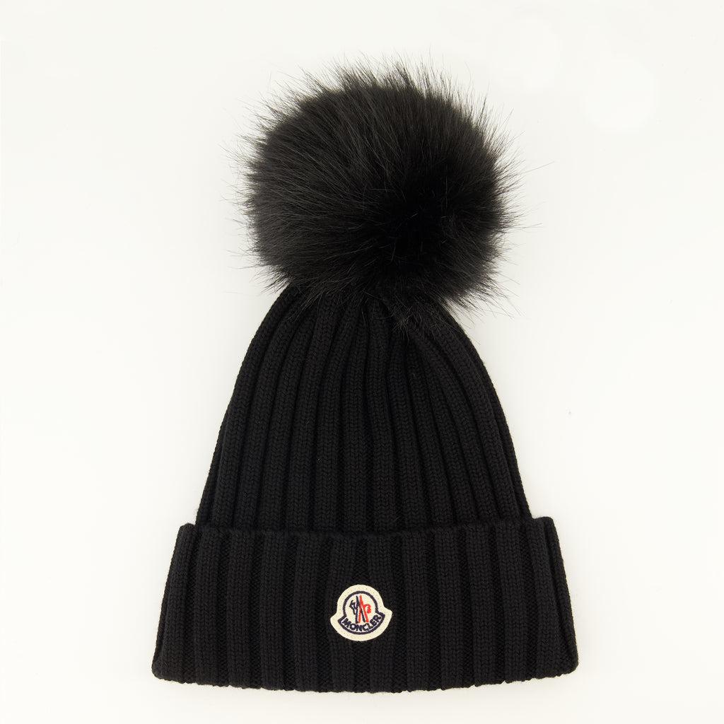 Chapeaux, casquettes et bonnets Schwarze Wollmütze mit Pompon Moncler Noir Femme