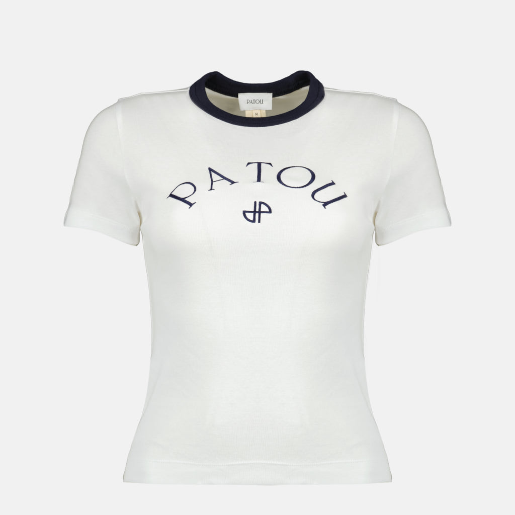 Image of the Patou women's white logo T-shirt - Spring-Summer 2026 - Front view