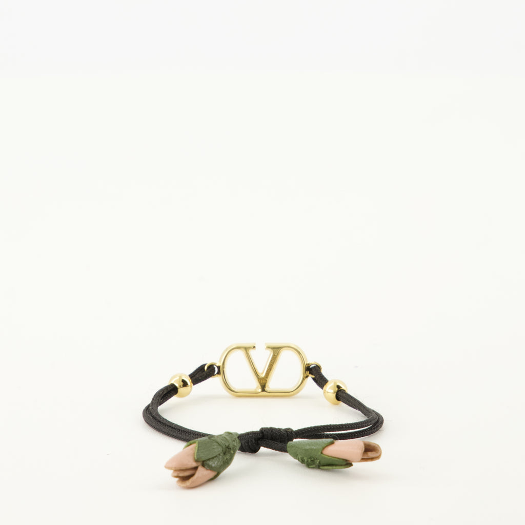Image of the Vlogo bracelet with black cord from the brand Valentino Garavani for Women - Spring-Summer 2026 - Back View