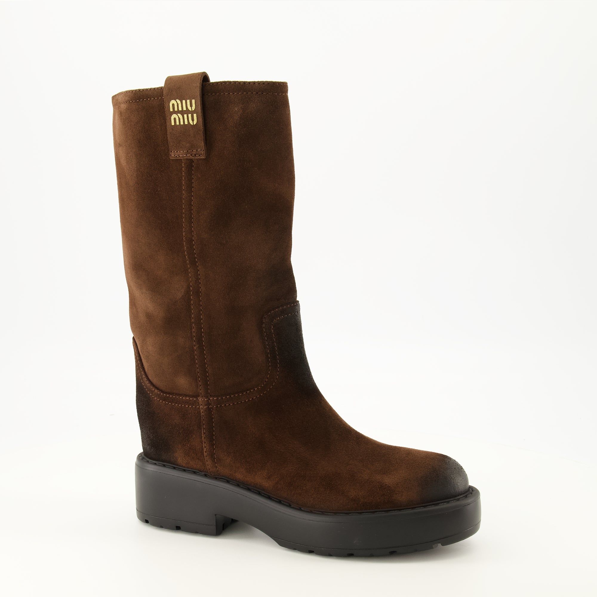 Bottes Botas Moro de Camurça Castanhas Miu Miu Marron Femme