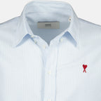 Image of the blue striped Ami heart shirt by the brand Ami PARIS for Unisex - Autumn-Winter 2025 - Detailed View_2