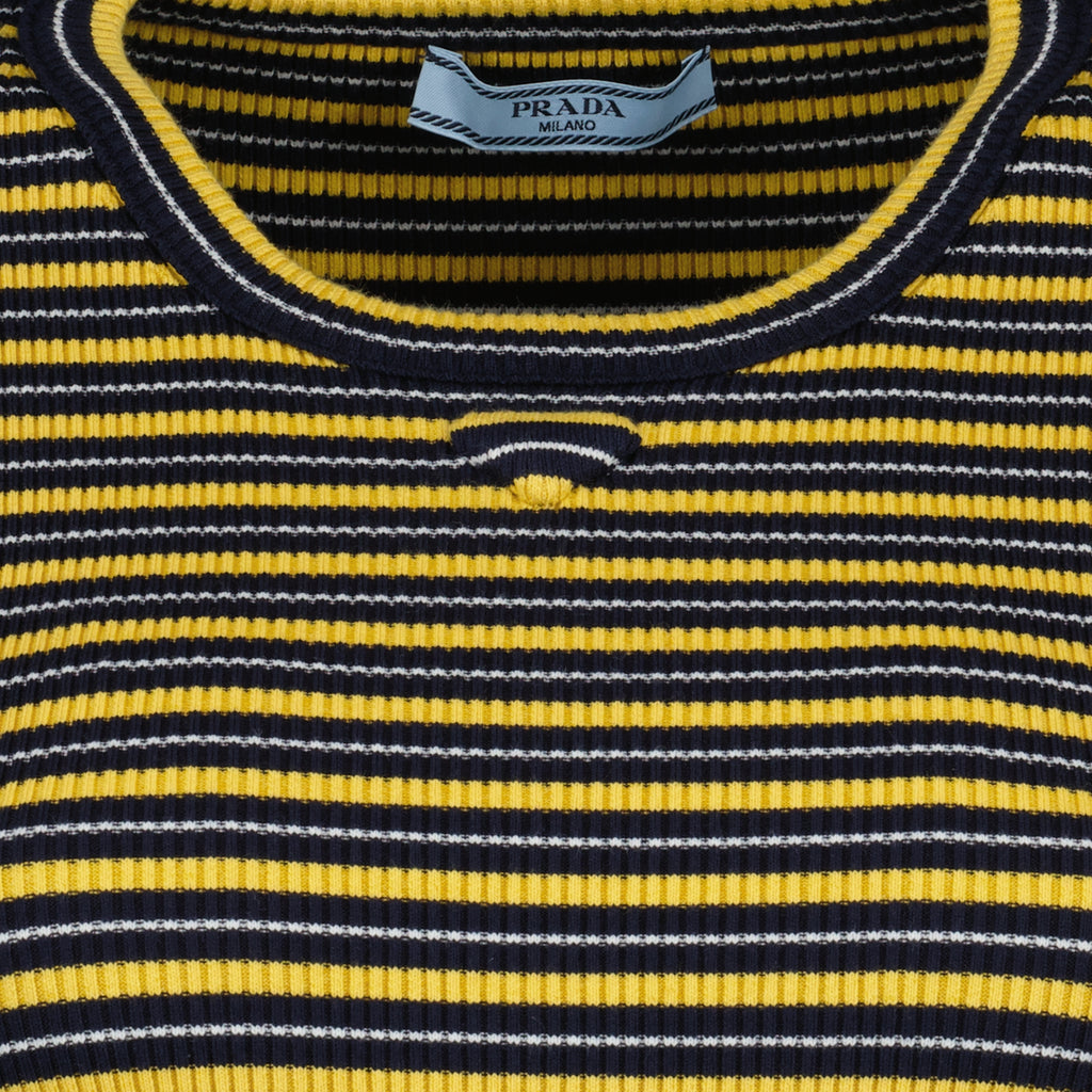 プラダの女性用リブイエローのストライプTシャツの商品画像 - 2026年春夏 - 詳細ビュー_1
