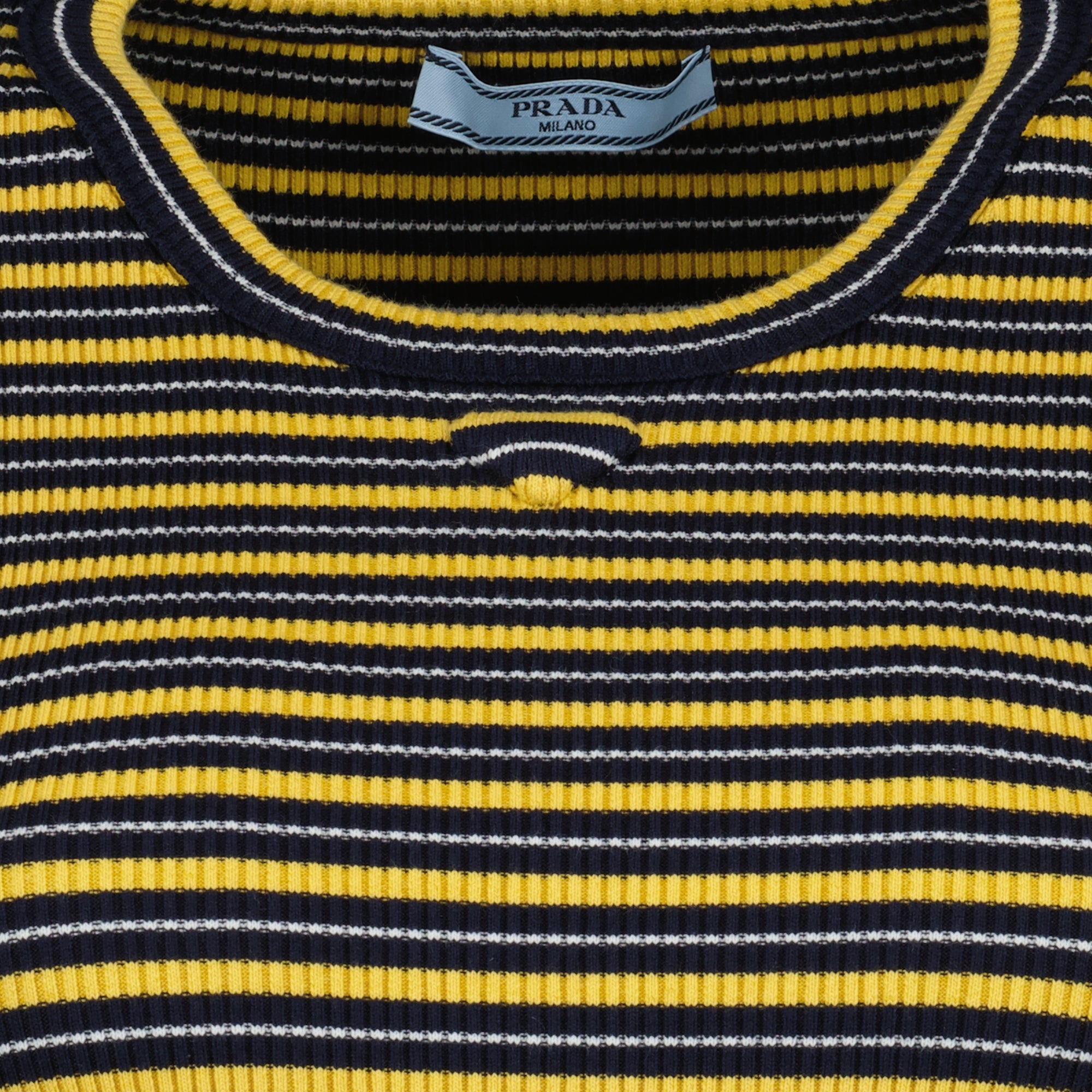 プラダの女性用リブイエローのストライプTシャツの商品画像 - 2026年春夏 - 詳細ビュー_1