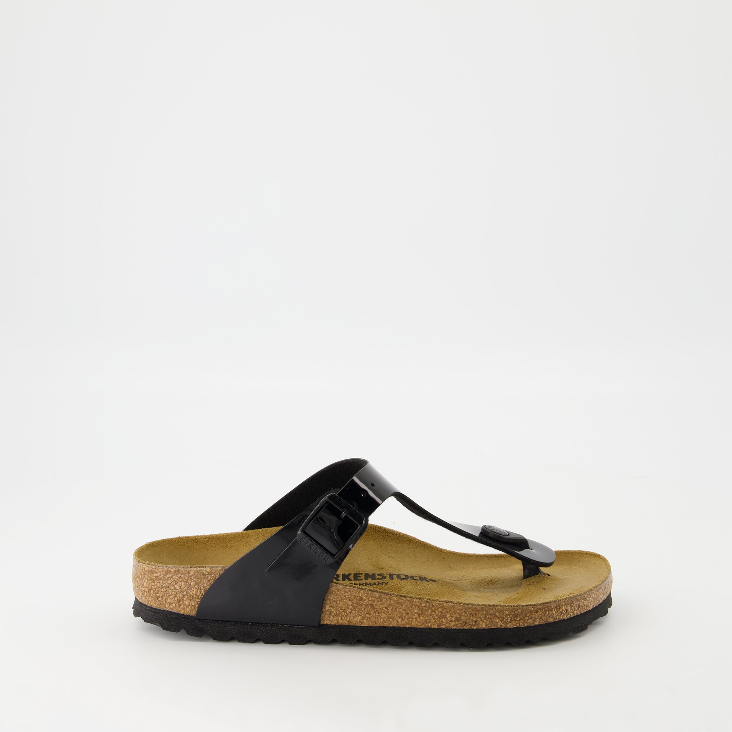Chaussures ouvertes Tongs en cuir verni Birkenstock Noir Femme
