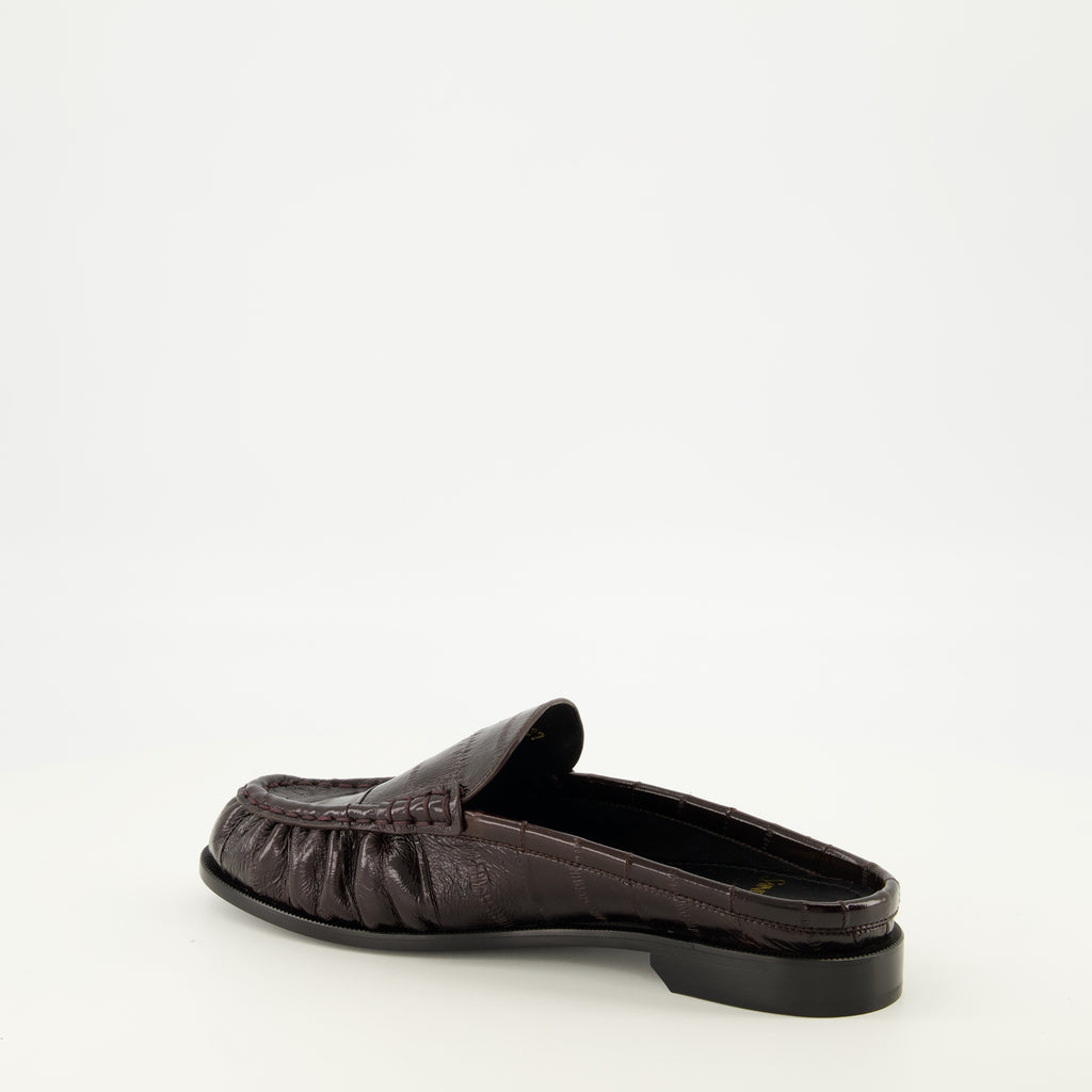 Chaussures ouvertes 브라운 가죽 로퍼 뮬 Saint Laurent Marron Femme